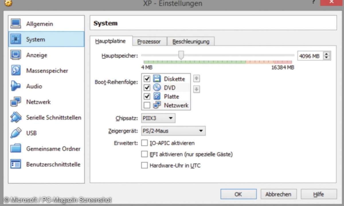 Microsoft XP Einstellungen