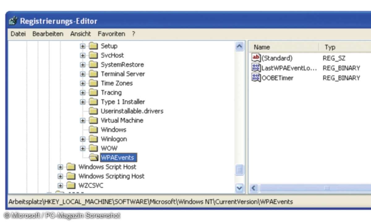 Microsoft XP Registry anpassen