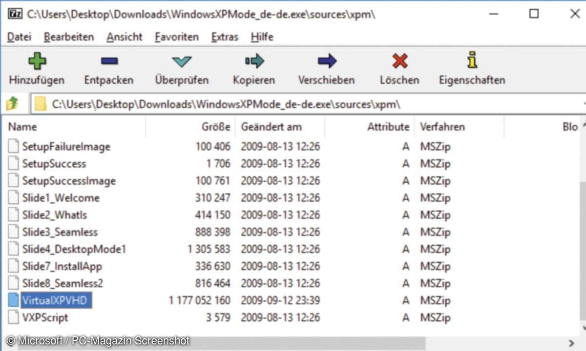 Microsoft XP Entpacken