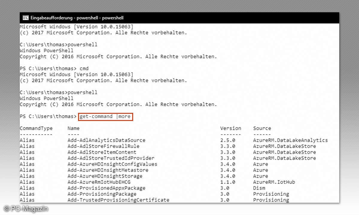 Powershell-Befehle mit Get-Command