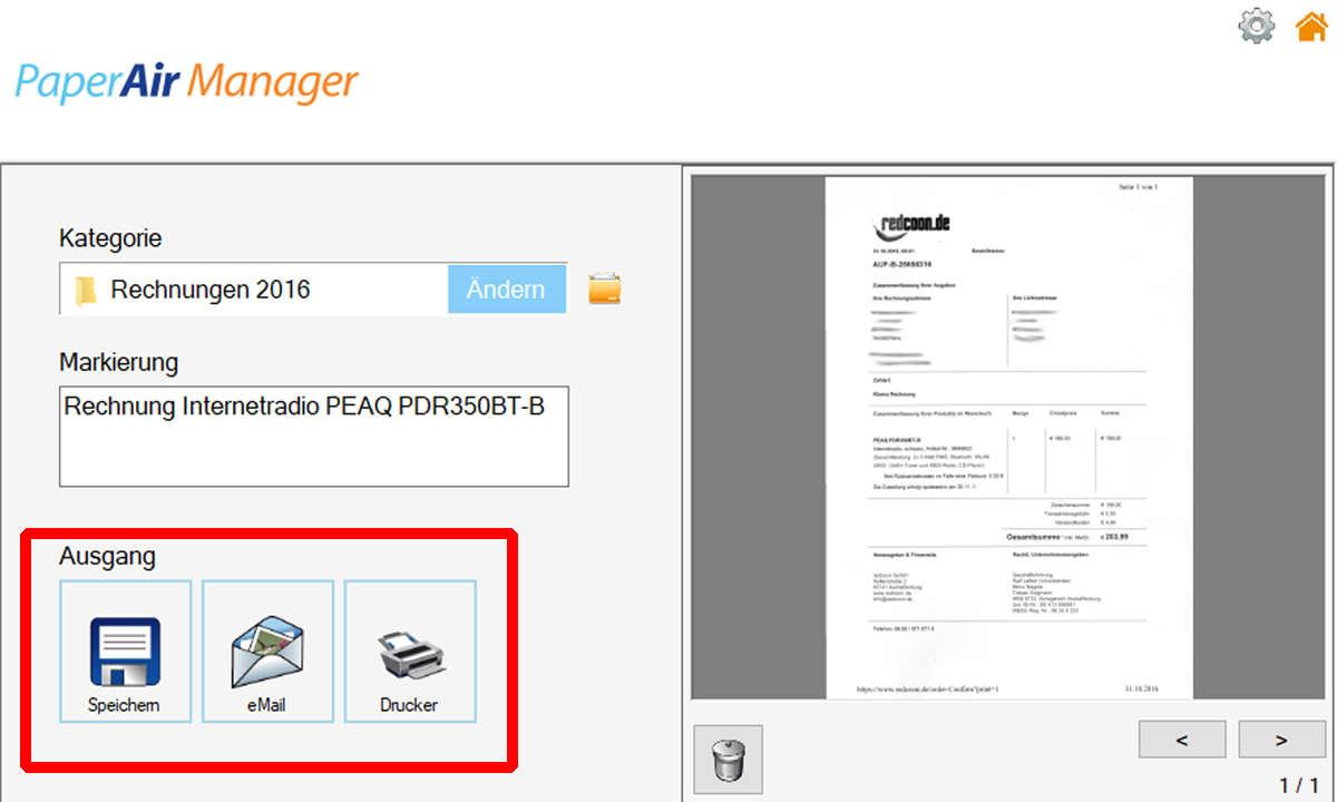 PaperAir - Ausgabeform wählen