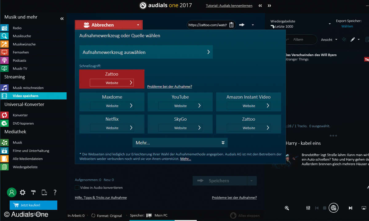 Online-Videorecorder - Audials One
