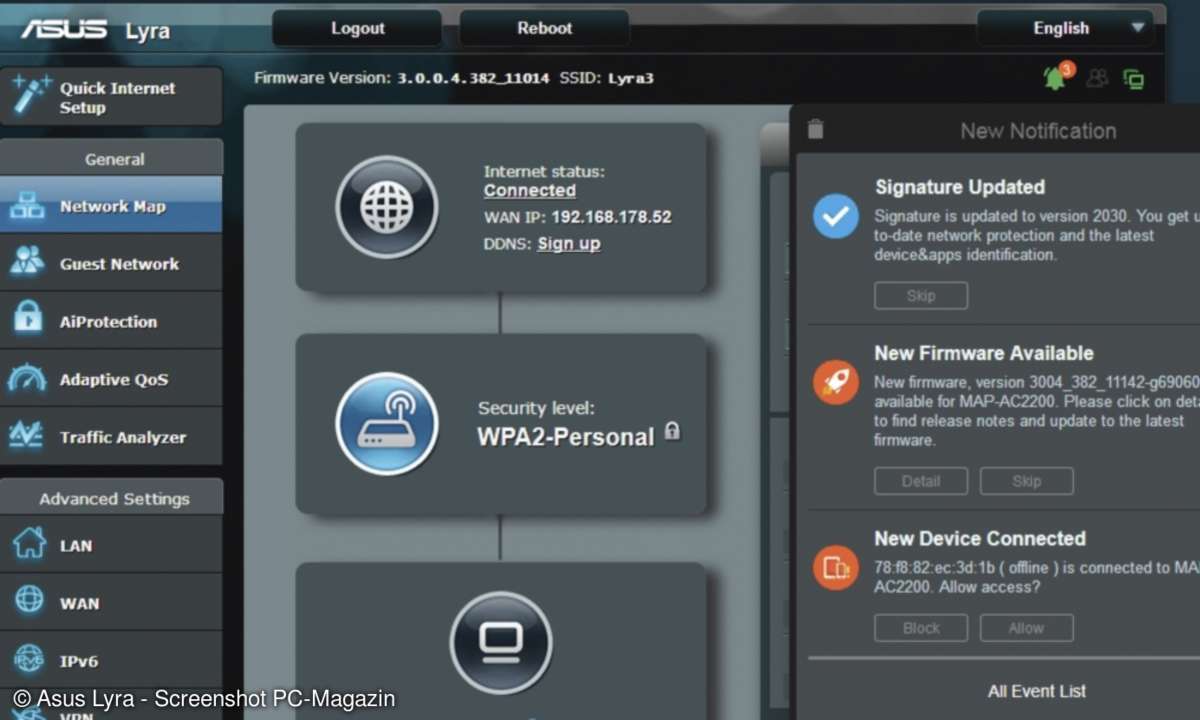Asus Lyra neue Firmware im Browser