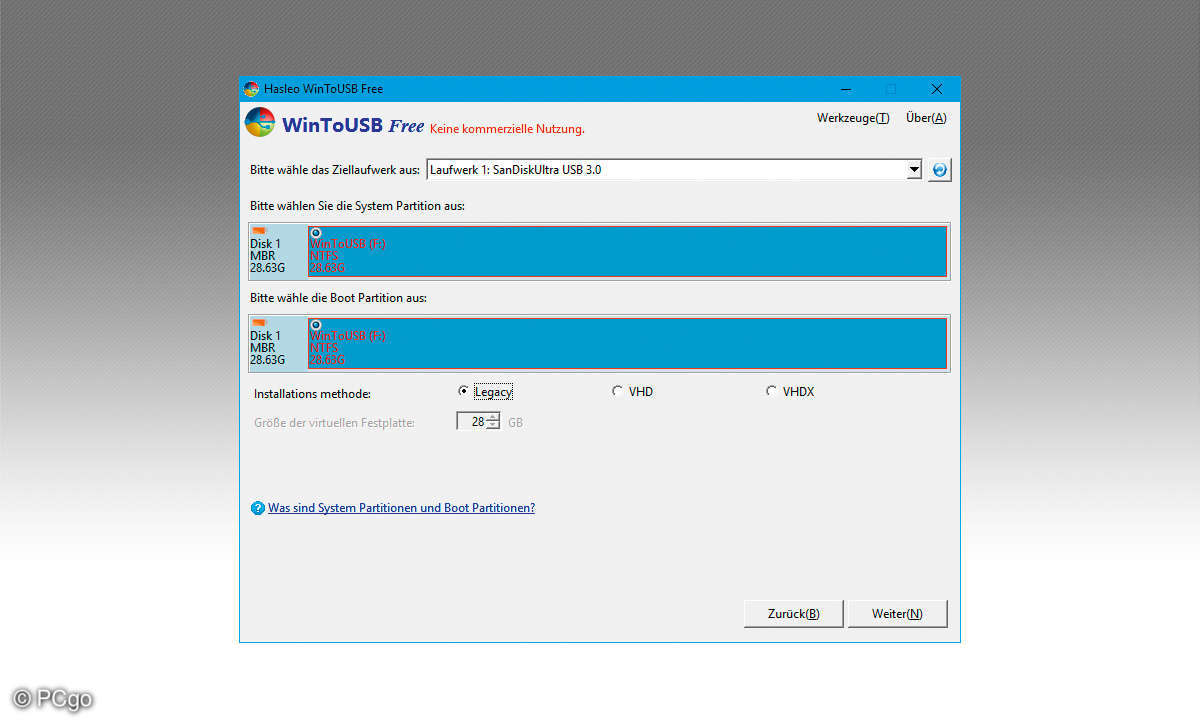 Windows 2 Go: USB-Stick installieren