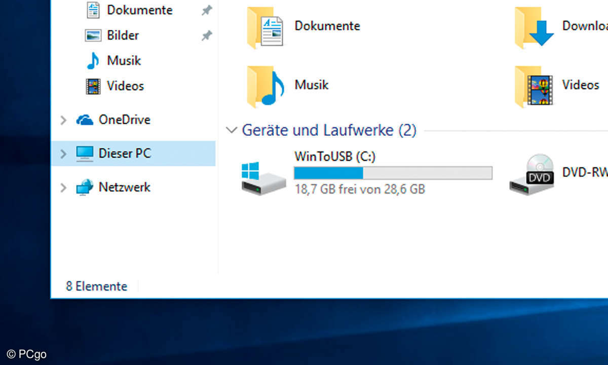 Windows 2 Go: USB-Stick installieren
