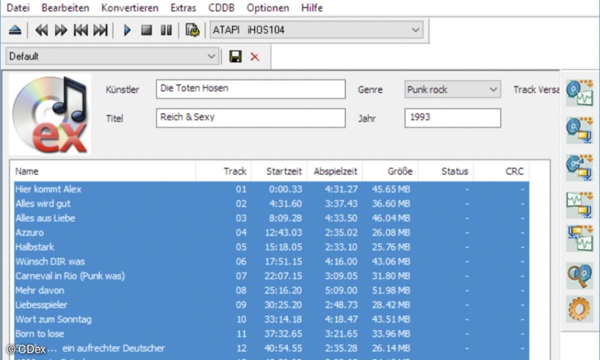 CDex Audio Tracks