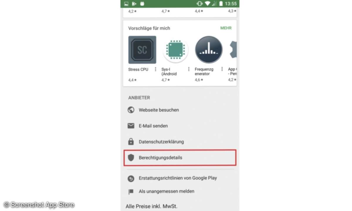 Berechtigungsdetails App Store