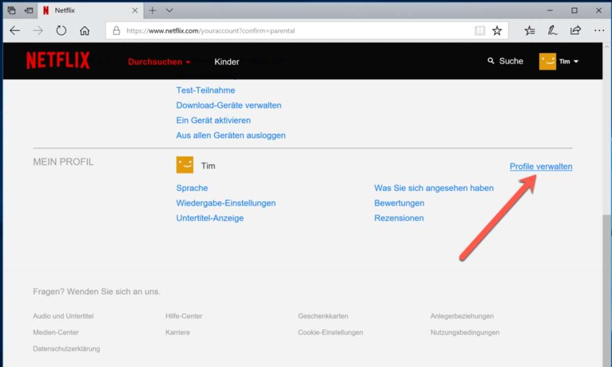 Netflix Profile verwalten