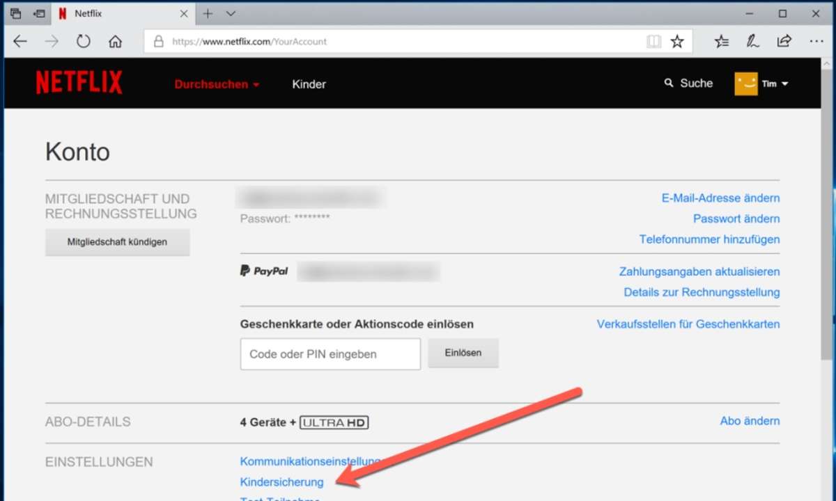 Netflix PIN ändern