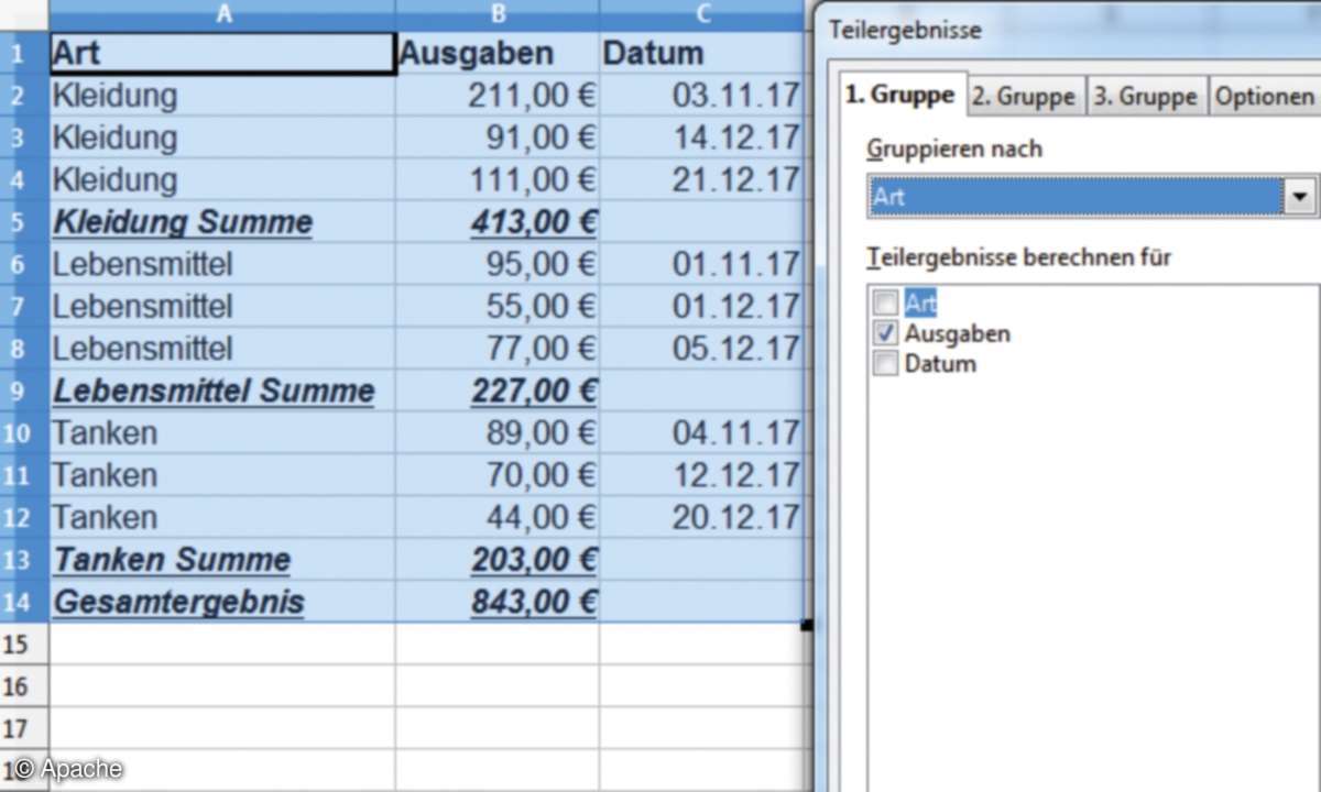 Apache OpenOffice calc teilergebnis