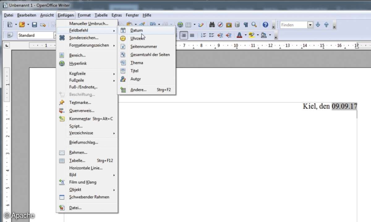 Apache OpenOffice Writer Datum automatisch
