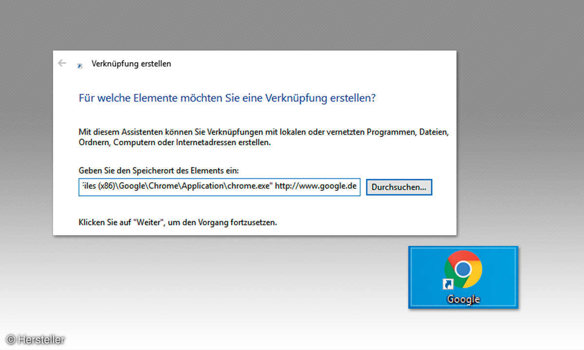 Windows Tipps & Tricks: Verknüpfung Browser - Website