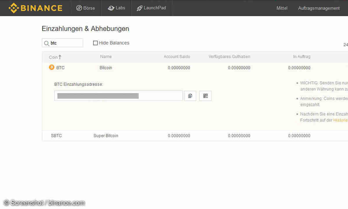 Bitcoin/Ethereum an Binance-Wallet senden und IOTA kaufen - connect-living