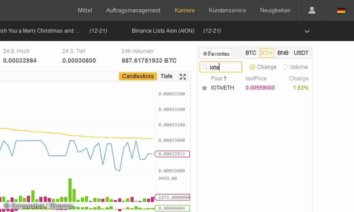 Bitcoin/Ethereum an Binance-Wallet senden und IOTA kaufen - connect-living