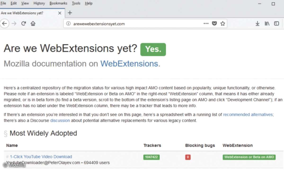 Mozilla Firefox 57 Browser erweiterungen liste