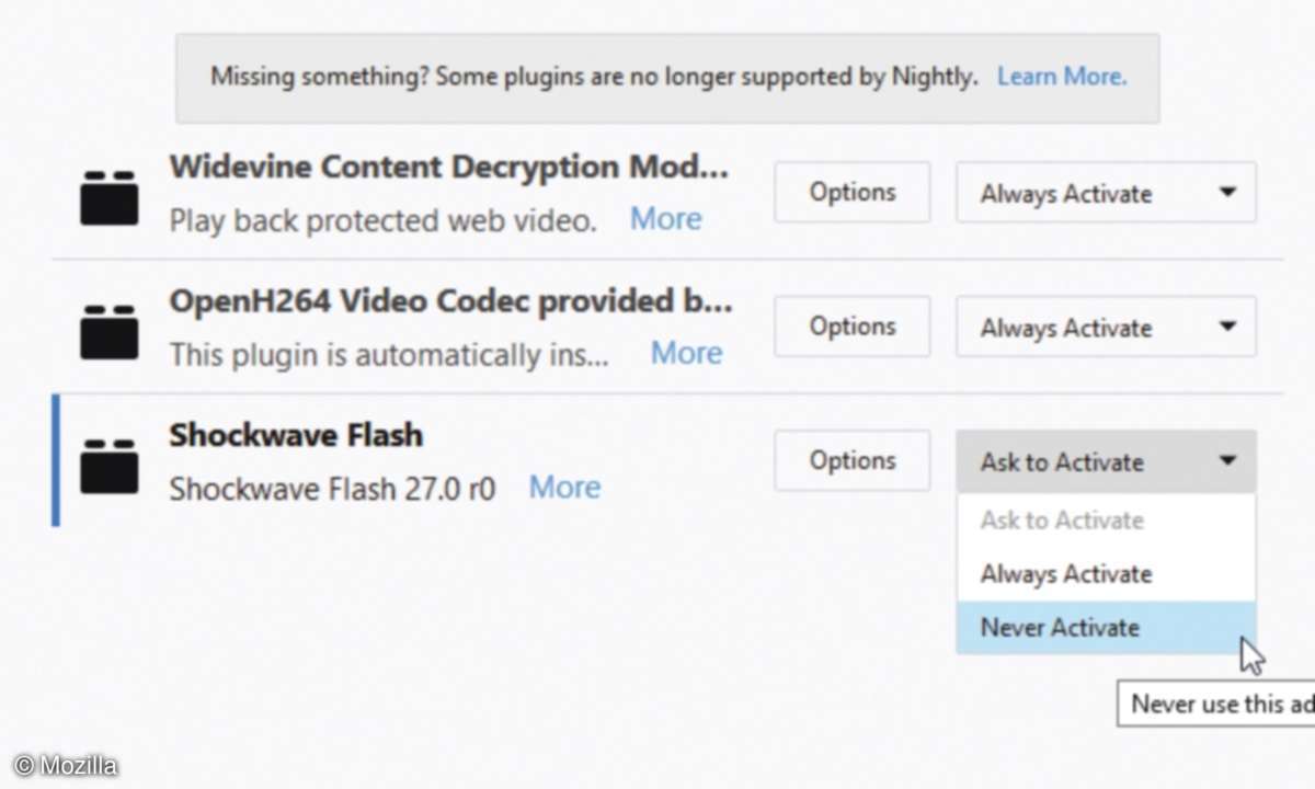 Mozilla Firefox 57 Browser Flash Plugin Einstellung