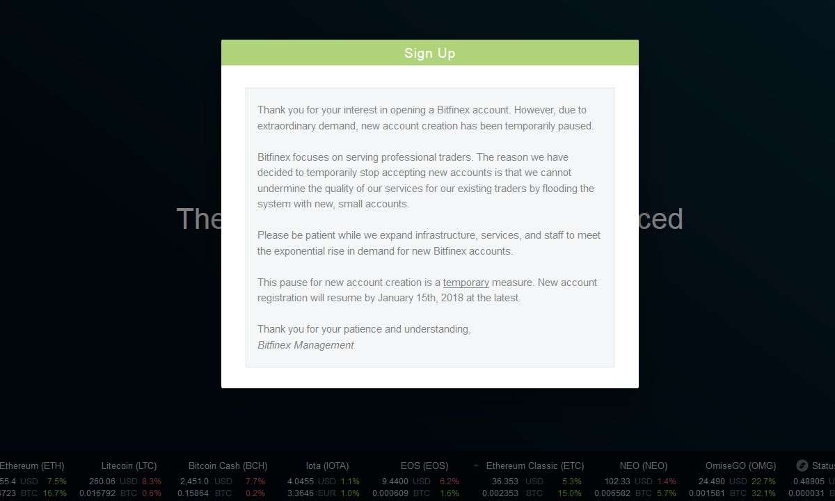 Bitfinex: Registrierung gestoppt