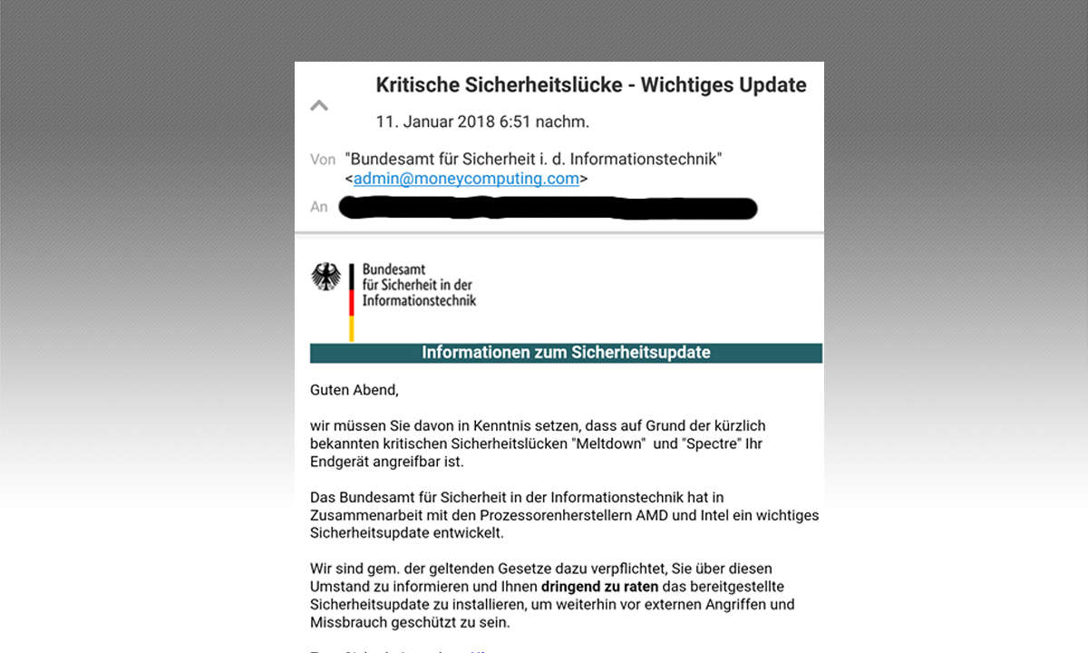 Meltdown & Spectre: BSI warnt vor Spam-Mail 