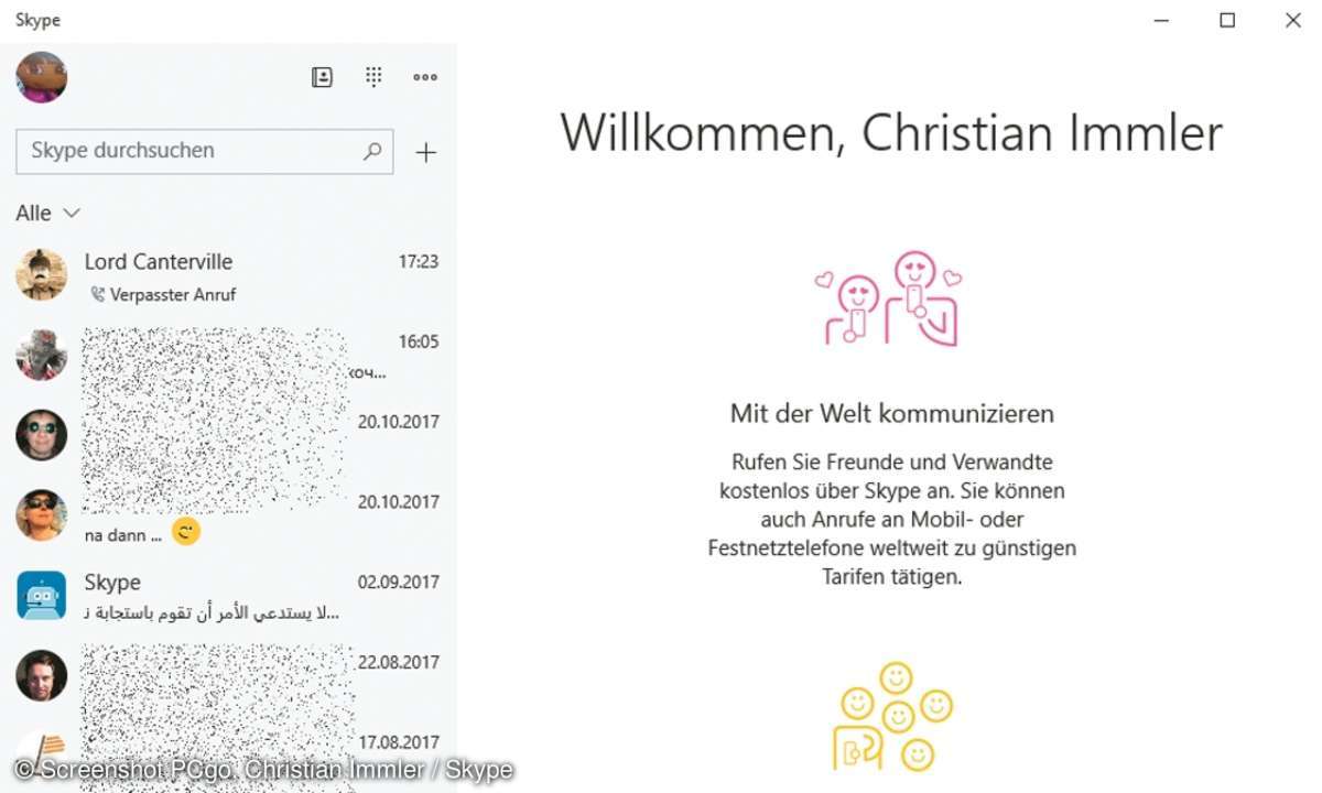 Skype Version 8.13 Startbildschirm