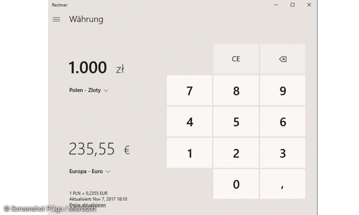 Währungsrechner Windows 10 Fall Creators Update