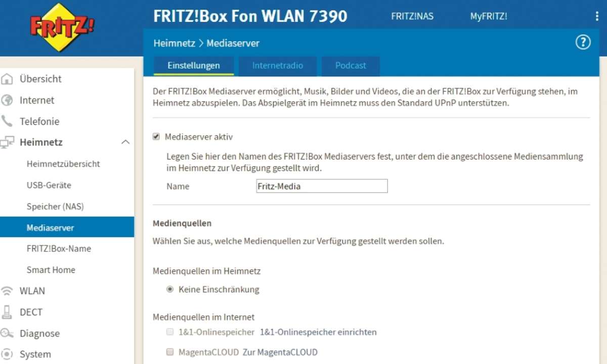 Fritzbox AVM Musik Film streamen