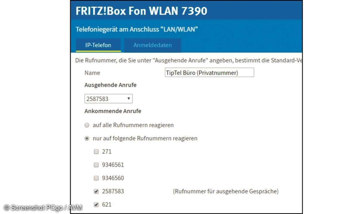 Telefonnummern für Fritzbox auswählen