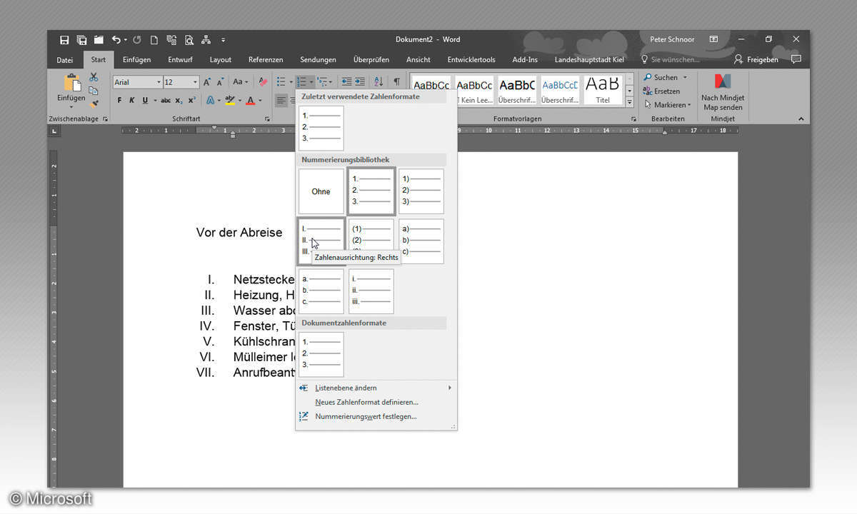 Office Word Nummerierung
