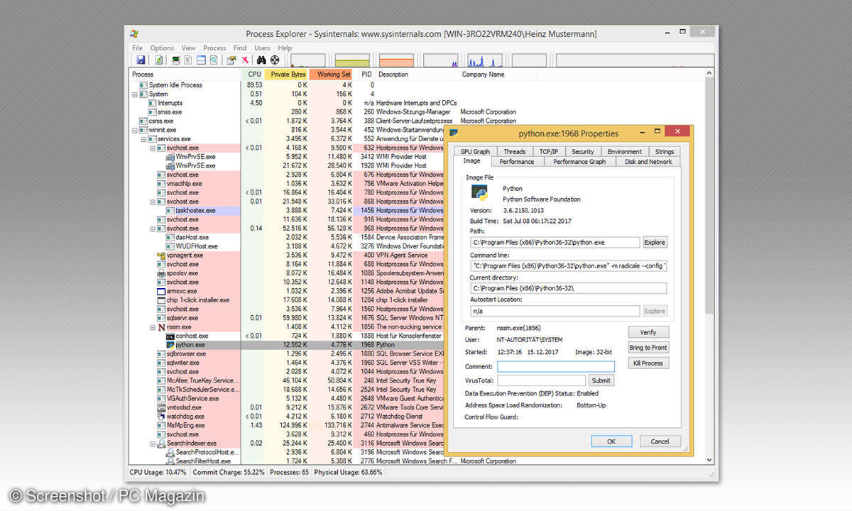Botnetz erkennen mit Sysinternals Process Explorer