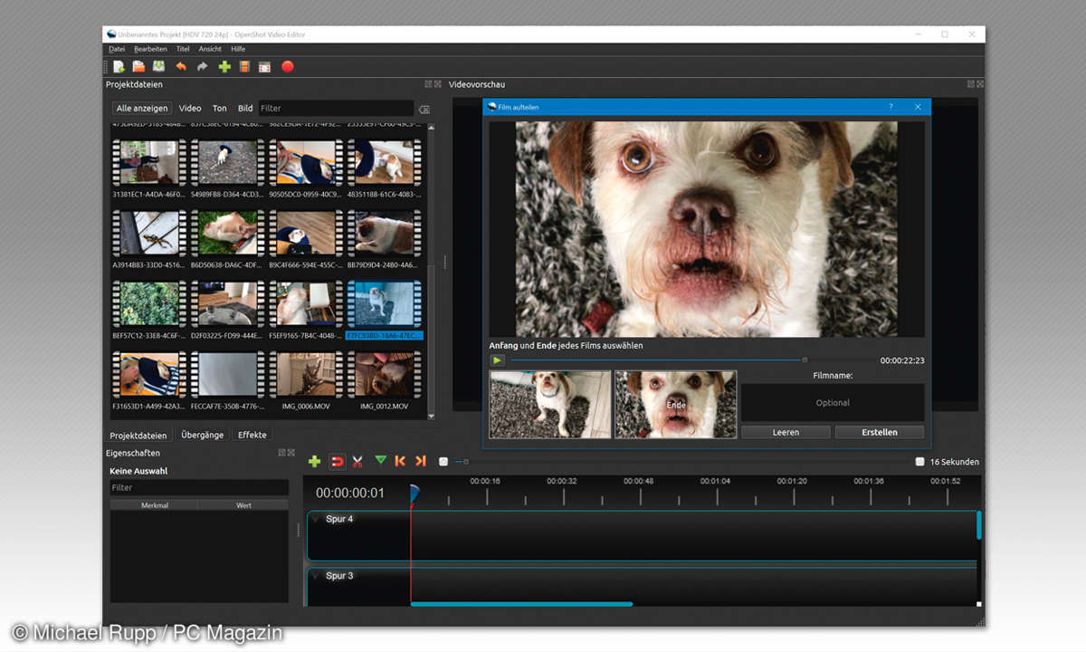 openshot video editor projektbereich