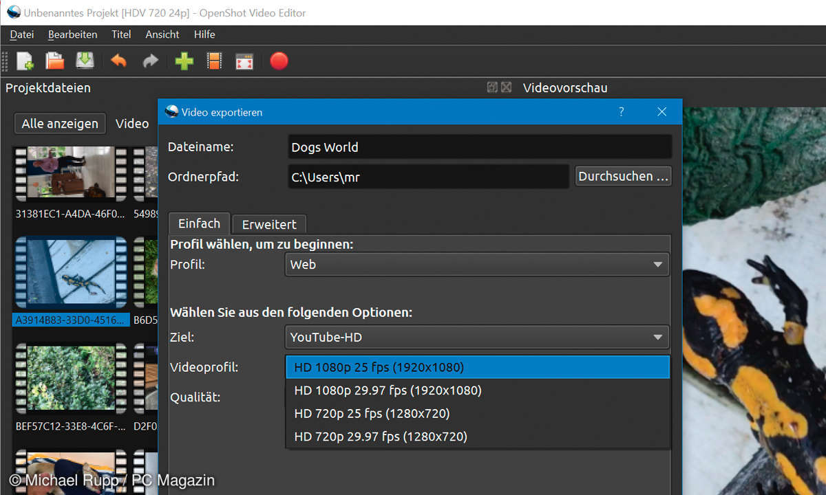openshot video editor export