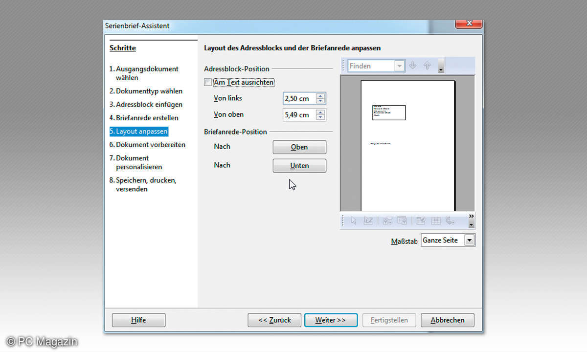 Open Office Serienbrief - Adressfeld positionieren