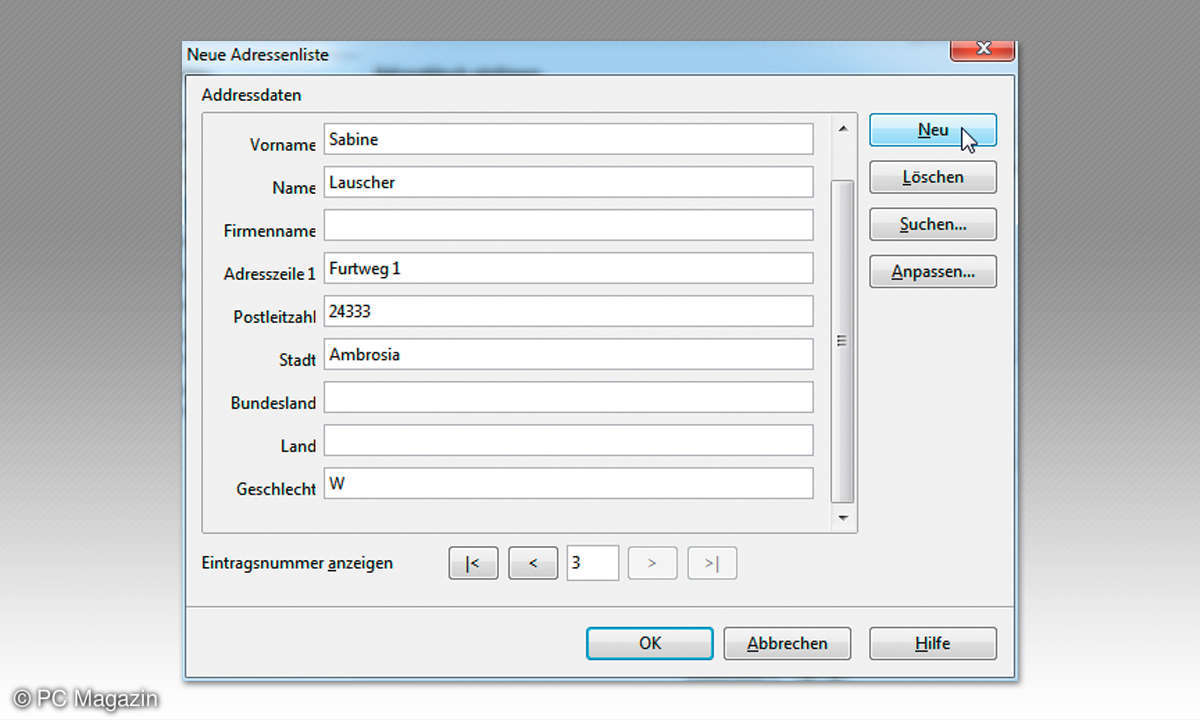 Open Office Serienbrief Adressdaten eingeben