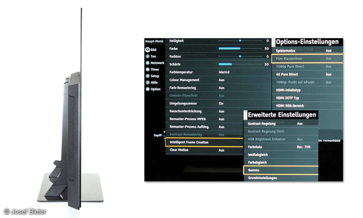 Panasonic TX-55EZW954 Seitenansicht / Einstellungen