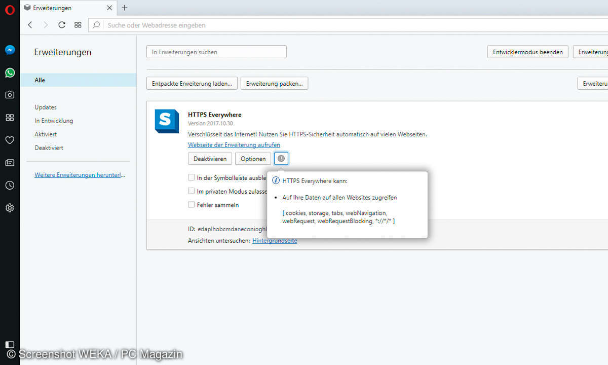 Opera-Browser Erweiterungnemenü