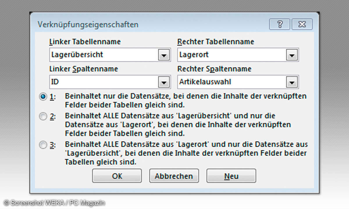 Access Verknüpfungseigenschaften