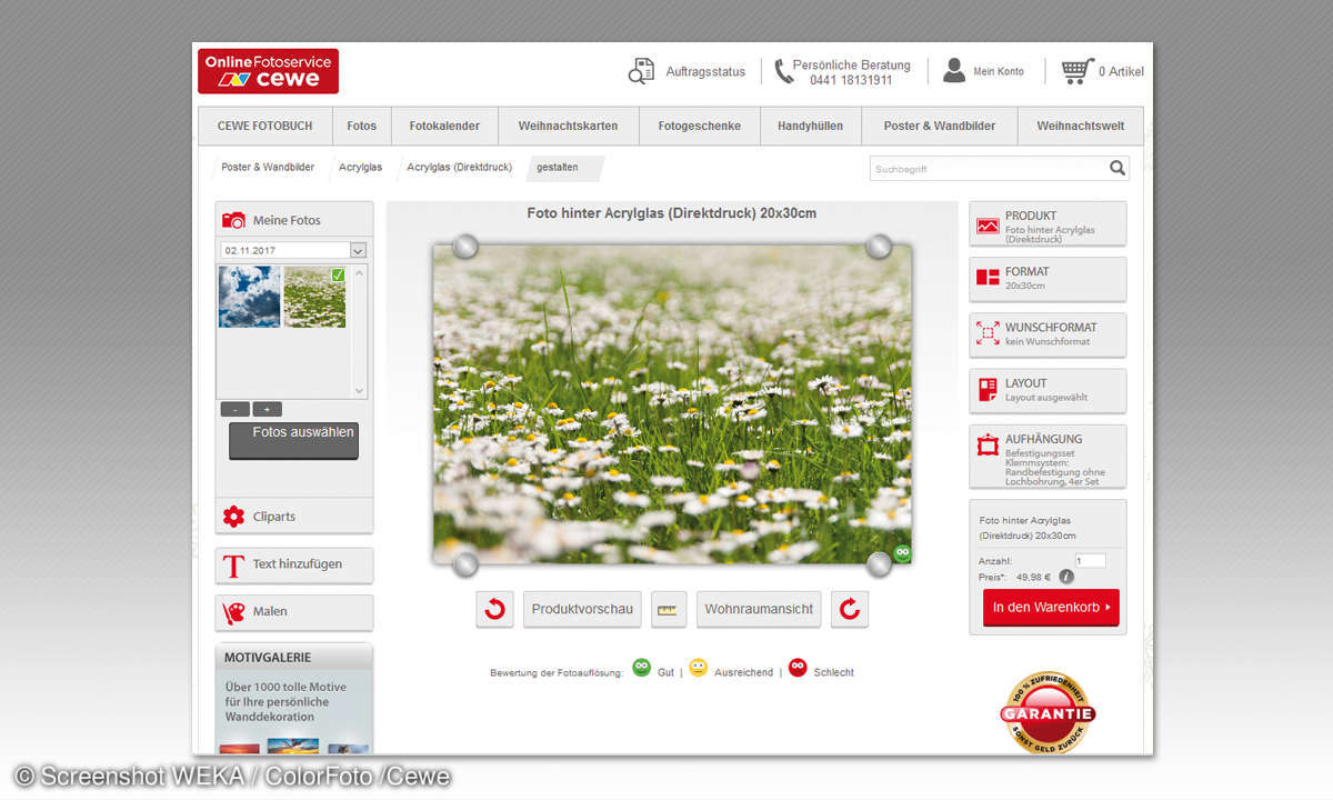 Großformatdruck auf Acrylglas: Cewe Editor