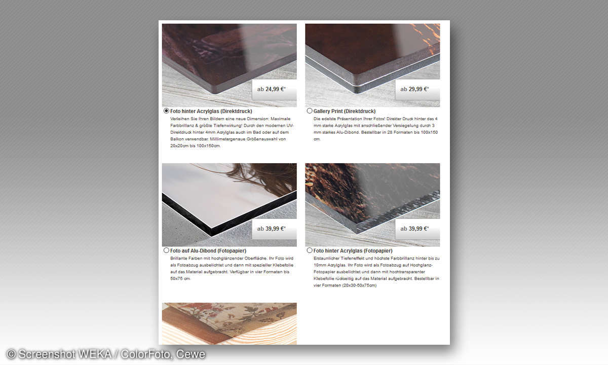 Großformatdruck auf Acrylglas: Cewe Varianten