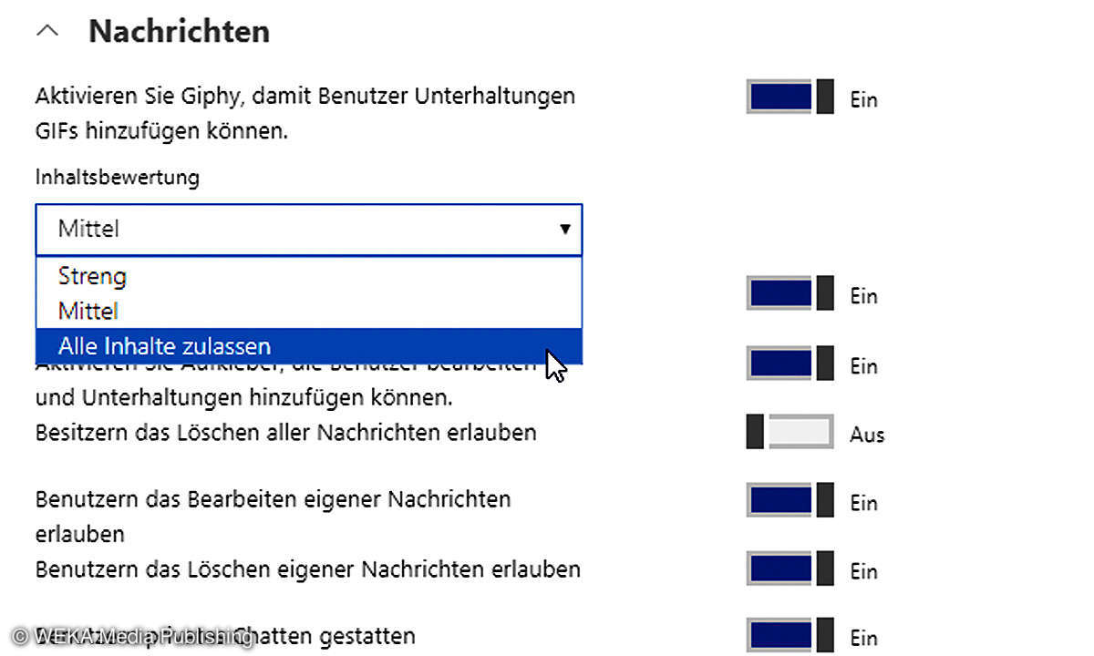 Screenshot Office 365 Teams Berechtigungen einstellen