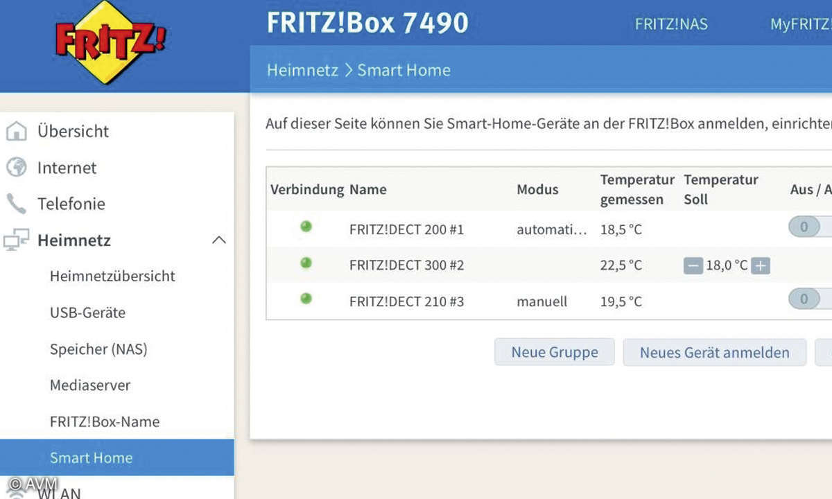 Fritzbox Smarthomegeräte anzeigen