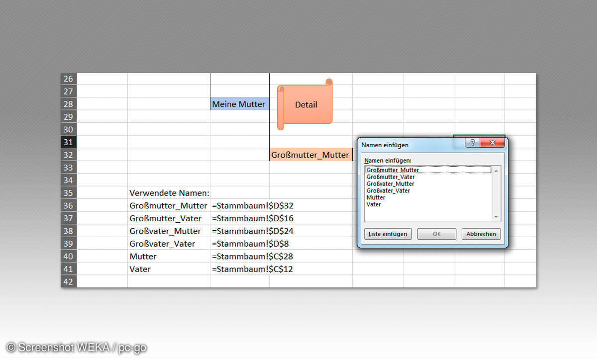 Excel Stammbaum - Liste einfügen