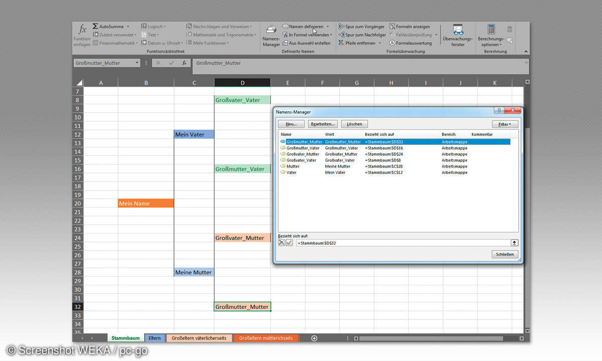 Excel Stammbaum - Namen