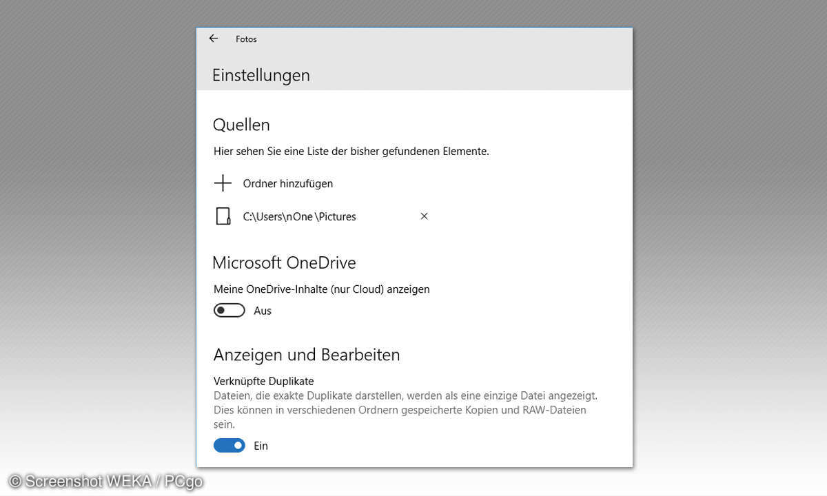 Google Fotos Bildverwaltung - Einstellungen Windows Fotos