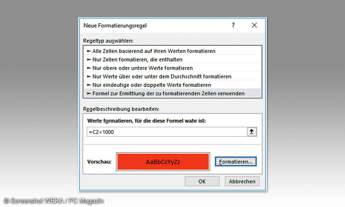 Excel - Bedingte Formatierungsregeln
