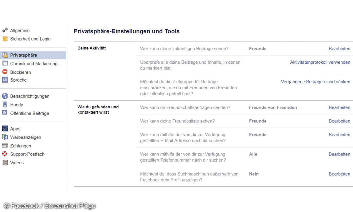 Facebook Einstellungen Pirvatsphäre