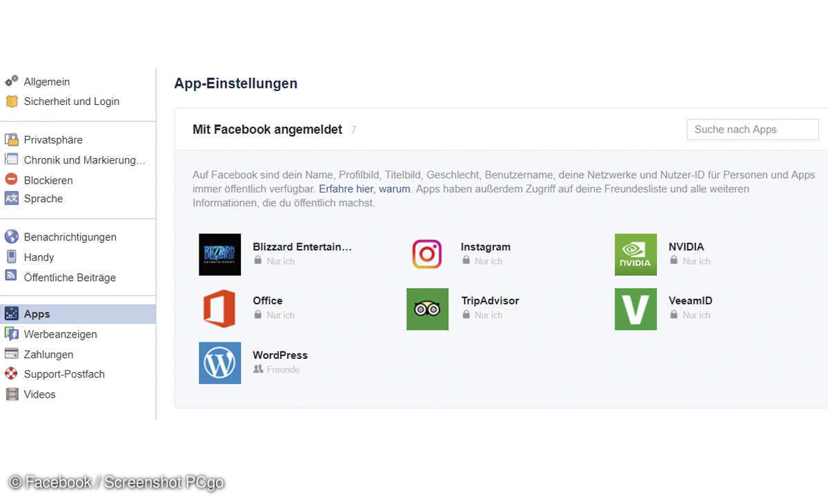 Facebook Einstellungen App