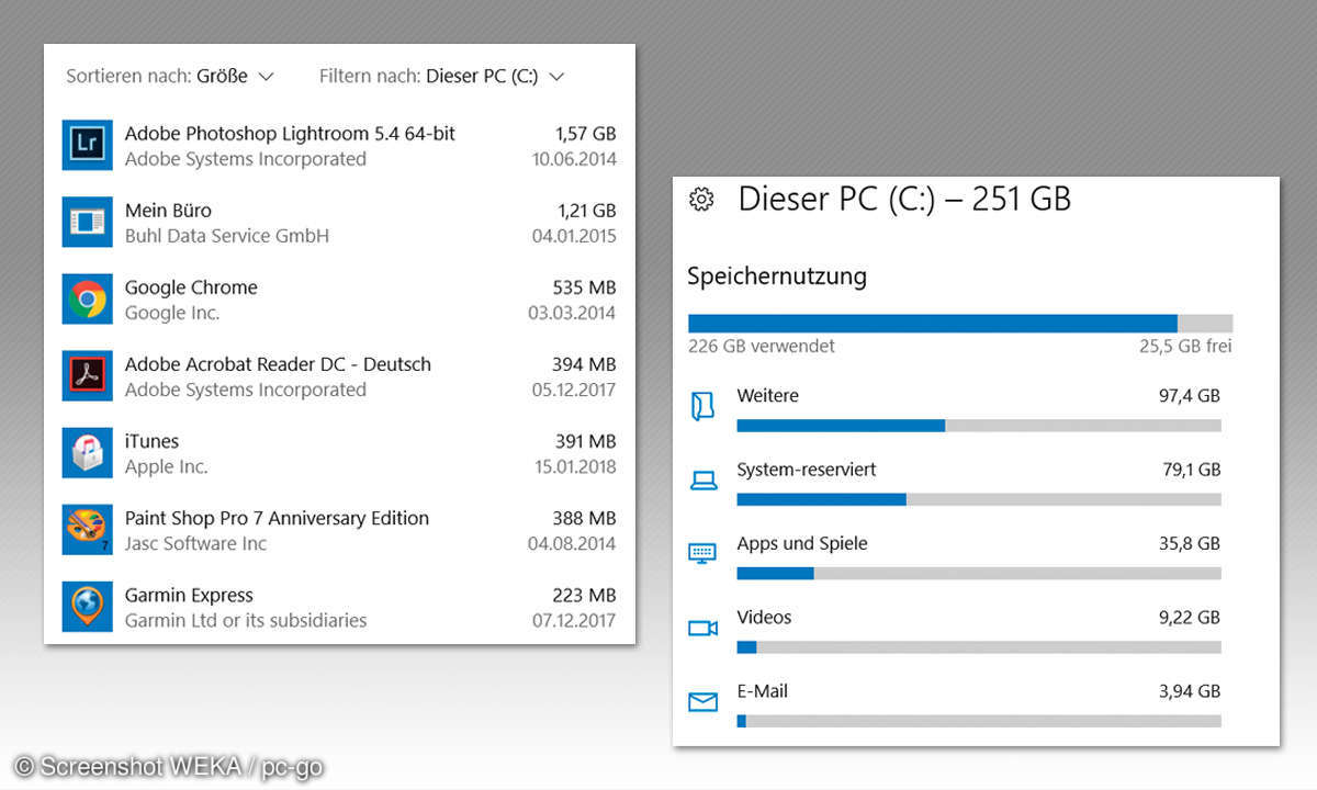 Windows 10 schlanker - Programme & Speichernutzung anzeigen
