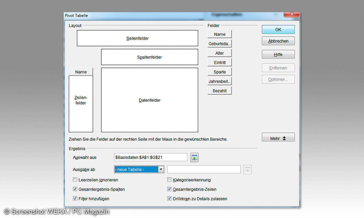 OpenOffice Calc - Pivot-Tabellen - Erstellen