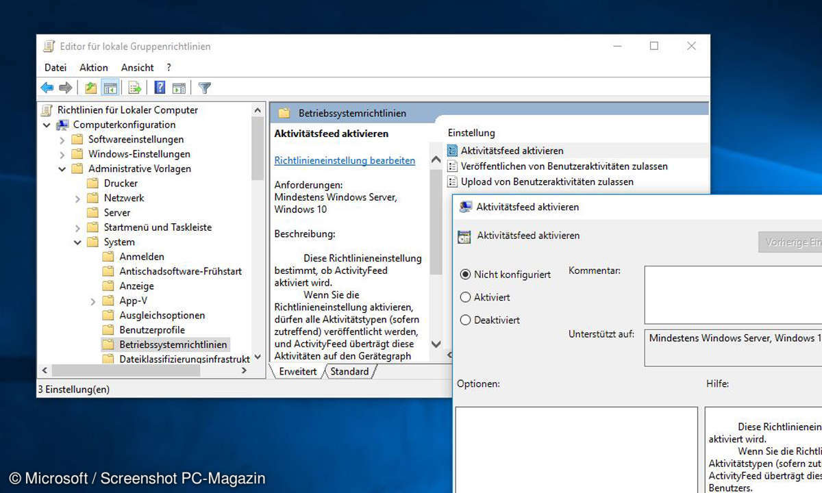 Windows 10 Aktivitaetsverlauf deaktivieren aktivieren Gruppenrichtlinien