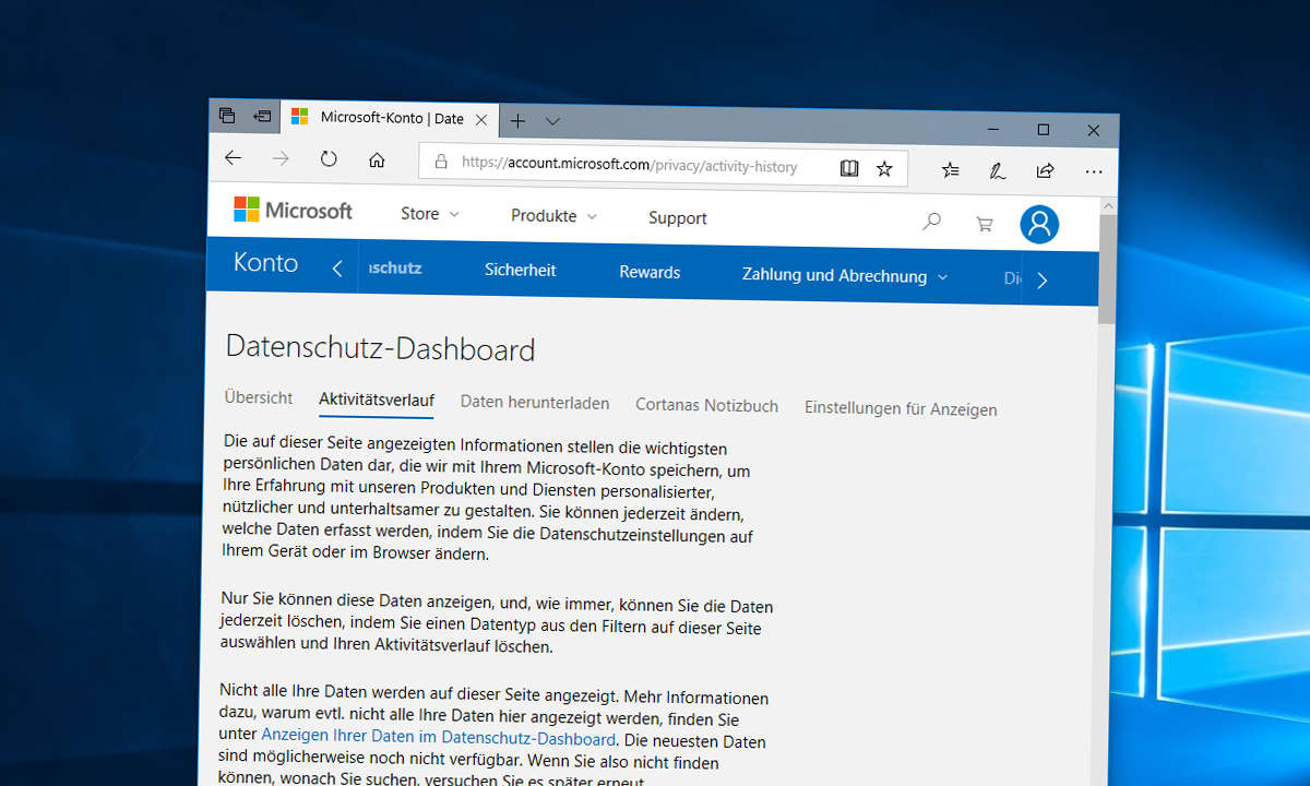 Windows 10: Datenschutz-Dashboard 