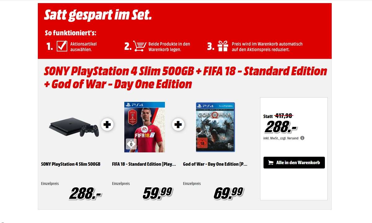 PS4 Angebot bei Media Markt mit God of War und FIFA 18